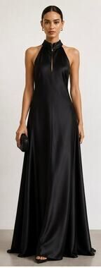 Galvan London Portico Satin Halter Maxi Dress Black Open Back NWT US 2 (UK6)